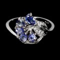 925 Pierścionek delikatny r 16 naturalne tanzanity cyrkonie srebro