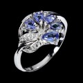 925 Pierścionek delikatny r 16 naturalne tanzanity cyrkonie srebro