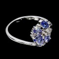 925 Pierścionek delikatny r 16 naturalne tanzanity cyrkonie srebro