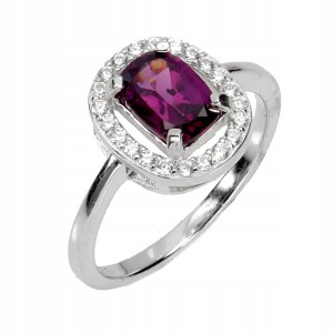 Pierścionek delikatny naturalny granat rodolit cyrkonie r 16 925