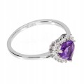 Pierścionek r 17 serce delikatny naturalny ametyst cyrkonie