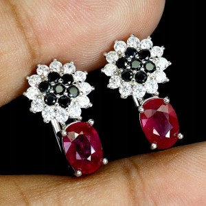 5 Piękne delikatne srebrne kolczyki naturalne rubiny czarne spinele