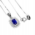 925 Delikatny piękny srebrny naszyjnik naturalny szafir niebieski cyrkonie