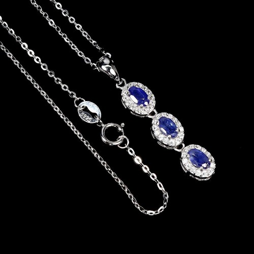 Naszyjnik delikatny naturalne szafiry niebieskie białe topazy 925
