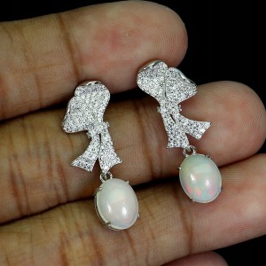 Srebrne kolczyki 925 naturalne opale ogniste cyrkonie 5