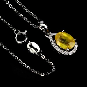 Delikatny elegancki srebrny 925 naszyjnik cyrkonie żółty szafir naturalny