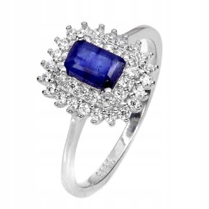 925 Delikatny pierścionek naturalny niebieski szafir cyrkonie r 15