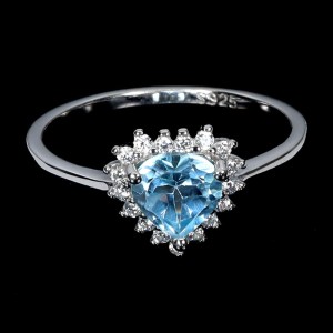 925 Delikatny pierścionek srebrny naturalny Sky Blue Topaz cyrkonie r 14