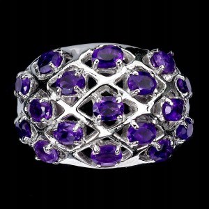 Piękny pierścionek 925 srebrny naturalne ametysty r 19