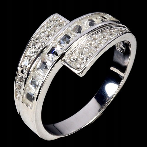 Srebrny delikatny elegancki pierścionek naturalne białe topazy r 17