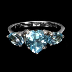 Pierścionek srebrny delikatny naturalne sky blue topazy serce r 17 925