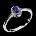 925 Delikatny pierścionek naturalny niebieski szafir białe topazy r 14