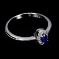 925 Delikatny pierścionek naturalny niebieski szafir białe topazy r 14