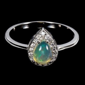 Delikatny srebrny pierścionek r 17 cyrkonie ognisty opal naturalny