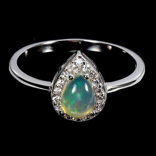 Delikatny srebrny pierścionek r 17 cyrkonie ognisty opal naturalny