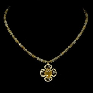 Piękny naszyjnik zjawiskowy naturalny żółty szafir cytryny srebro 925 kwiat