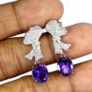 Srebrne eleganckie kolczyki 925 naturalne ametysty cyrkonie 5
