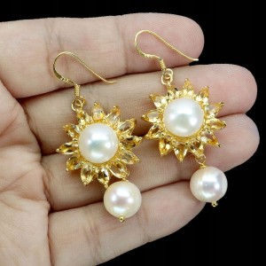 Srebrne eleganckie kolczyki 925 naturalne cytryny perły 5