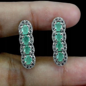 Srebrne delikatne kolczyki naturalne szmaragdy cyrkonie 5