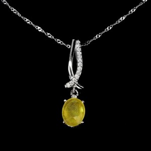 Delikatny elegancki srebrny naszyjnik cyrkonie żółty szafir naturalny 925