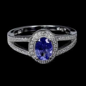 Delikatny pierścionek r 13.5 cyrkonie tanzanit naturalny 925