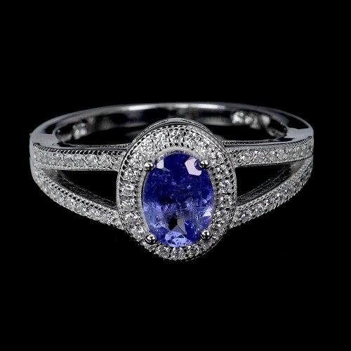 Delikatny pierścionek r 13.5 cyrkonie tanzanit naturalny 925