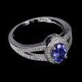 Delikatny pierścionek r 13.5 cyrkonie tanzanit naturalny 925