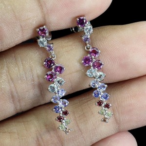 925 Kolczyki delikatne srebrne naturalne tanzanity granaty akwamaryny 5
