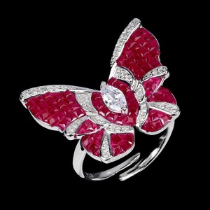 Srebrny piękny pierścionek elegancki cyrkonie AAA r 14 motyl