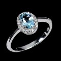 925 Delikatny pierścionek srebrny naturalny Sky Blue Topaz cyrkonie r 16.5