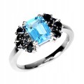 Srebrny piękny pierścionek r 17 naturalny swiss topaz czarne spinele