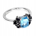 Srebrny piękny pierścionek r 17 naturalny swiss topaz czarne spinele