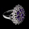 Piękny elegancki pierścionek 925 srebrny naturalne ametysty r 17.5