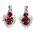 Kolczyki delikatne srebrne naturalne granaty cyrkonie serca 5