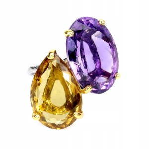 Piękny pierścionek srebrny naturalny ametyst cytryn 30ct r 17 925