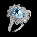 Pierścionek elegancki naturalny sky blue topaz białe topazy r 14 925