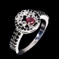 Pierścionek srebrny 925 naturalny rubin czarne spinele r 17