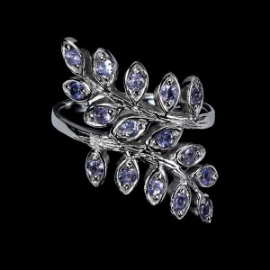 Naturalne tanzanity srebrny pierścionek elegancki r 17 925
