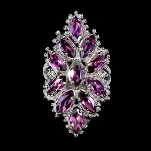 Zjawiskowy srebrny pierścionek r 14 naturalne granaty rodolity 925