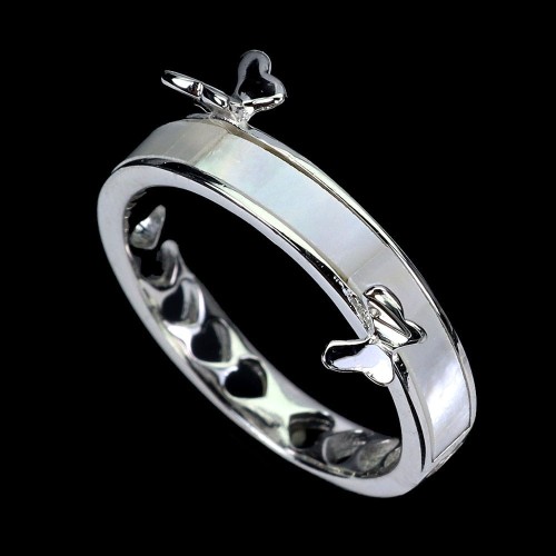 Pierścionek srebrny obrączka delikatny naturalna masa perłowa motyl r 14