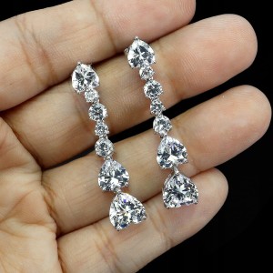 Srebrne eleganckie wiszące kolczyki cyrkonie AAA 3 925 serce