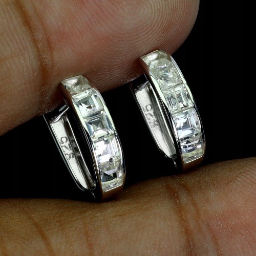 Kolczyki delikatne eleganckie srebrne białe topazy naturalne 3