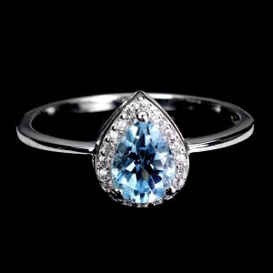 925 Delikatny pierścionek srebro naturalny Sky Blue Topaz cyrkonie r 14