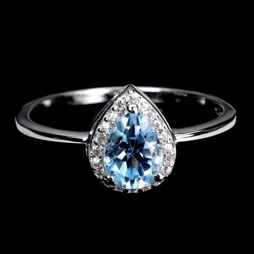 925 Delikatny pierścionek srebro naturalny Sky Blue Topaz cyrkonie r 14