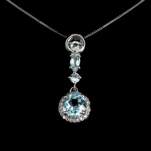 925 Naszyjnik srebrny delikatny naturalne Sky Blue topazy białe topazy