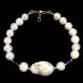 Elegancka bransoletka srebrna 925 naturalne ametysty perły