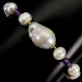Elegancka bransoletka srebrna 925 naturalne ametysty perły