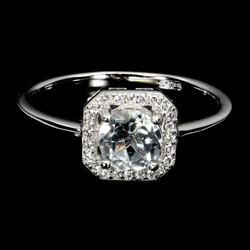 925 Pierścionek delikatny elegancki naturalny akwamaryn cyrkonie r 14