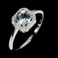 925 Pierścionek delikatny elegancki naturalny akwamaryn cyrkonie r 14