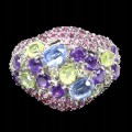 Pierścionek r 17 naturalne ametysty kianity granaty rodolity oliwiny 925